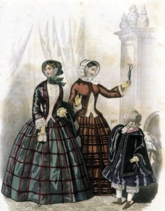 2 kvinner med en jente - i "Journal des Demoiselles" 1852. av French School