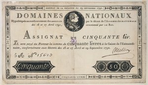 50 livres seddel, 29. oktober 1790 av French School