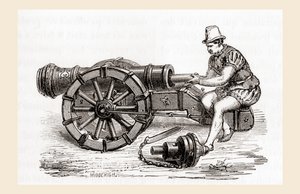En tysk kanon fra 1500-tallet, fra Les Merveilles de la Science, publisert ca. 1870 (gravering) av French School