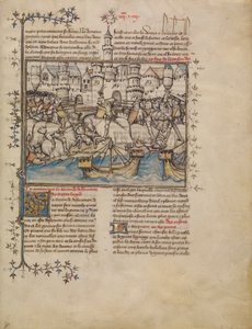 Et slag fra den trojanske krigen, ca. 1390-1400 (tempera, vask og bladgull på pergament) av French School