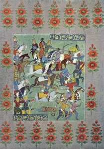 A Battle, illustrasjon fra The Arabian Nights, 1895 (fargegravering) av French School