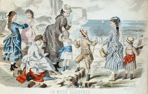 En strand i Normandie, 1875 (fargegravering) av French School