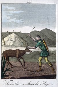 En Chukchi-sjaman som konsulterer oraklet, 1811 av French School