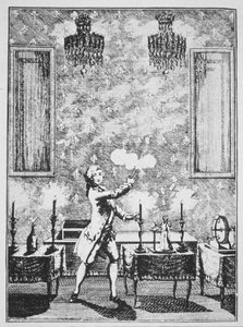 A Demonstration of Conjuring fra La magie Blanche devoilee av Decremps, 1659, illustrert i en History of Magic, utgitt sent på 1800-tallet av French School