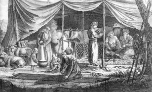 En familie av kurdiske nomader, fra Voyage en Perse av Gaspard Drouville, utgitt 1825 av French School