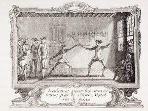 Et fekteakademi i Paris fra 1700-tallet, 1875 (gravering) av French School