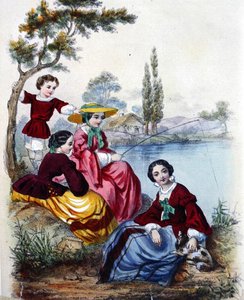A Fishing Party (farge litho) av French School