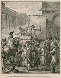 En fransk Mountebank på Place du Louvre; etter Duplessis-Bertaux av French School