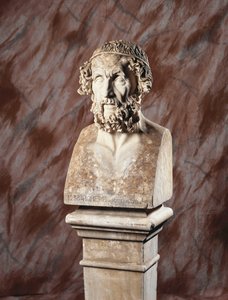 En fransk skulpturert kalksteinsbyste av Homer, etter antikken av French School