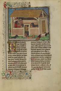 En jeger som passer på hunder med kennel, ca. 1430-40 (tempera, gull, sølvmaling og blad på pergament) av French School