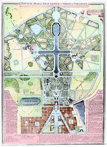 En ny plan for byen, slottet og hagene i Versailles, 1714 av French School