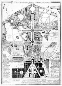 En ny plan for byen, slottet og hagene i Versailles, 1714 av French School