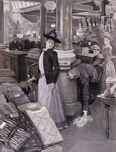En tyv i et varehus i Paris, illustrasjon fra Paradis des Dames, ca. 1895 av French School