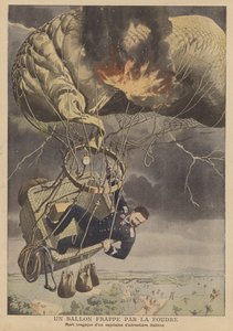 En ballong truffet av lynnedslag (farge litho) av French School