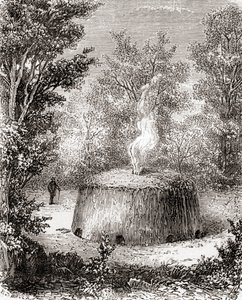 En kullovn i skogen, etter en tegning fra 1800-tallet, fra Les Merveilles de la Science, utgitt ca. 1870 (gravering) av French School