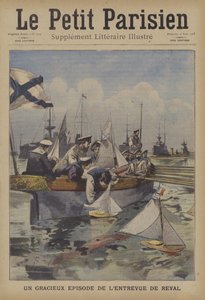 En sjarmerende episode under den franske presidentens møte med tsar Nicholas II på Revel (farge litho) av French School