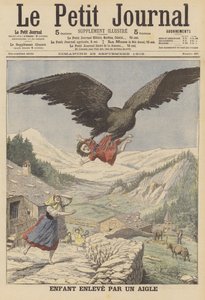 Et barn båret av en ørn i de italienske alpene (farge litho) av French School
