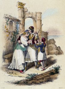 En familie omgitt av ruiner; illustrasjon for Hellas, -i "De tolv nasjoner" av M.E. Fouinet av French School