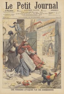 En bonde angrepet av sigøynere (fargelitografi) av French School