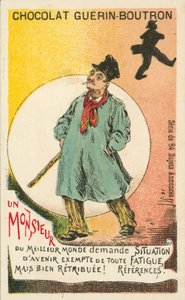 En gentleman som søker godt betalt, lett ansettelse (litho) av French School
