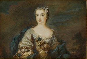 En dame kalt Louise-Jeanne de Durfot, Duchesse de Mazarin et de la Meilleraye, ca. 1750 av French School