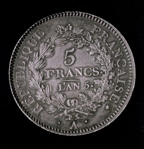 Et pund på tjue soler, tilsvarende den første francen til Den første republikk (forside) (metall) av French School
