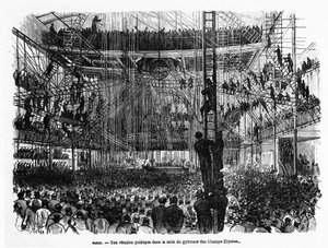 Et folkemøte i gymsalen på Champs-Elysées i Paris - i "La Presse illustrée"" n¡104, 30/10/1869, koll. Selva. av French School