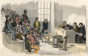 En seanse av aggregasjonskonkurransen ved Sorbonne i Paris på 1800-tallet - Gravering i "" Tableau-de-Paris"" av Edmond Texier 1852 av French School