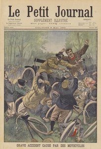 En alvorlig ulykke forårsaket av motorsykler (farge litho) av French School