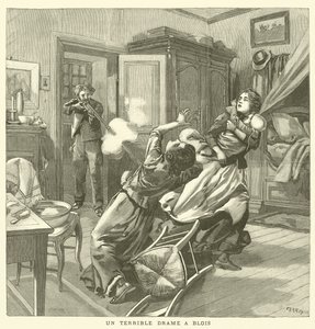 Et forferdelig drap i Blois, Frankrike (gravering) av French School