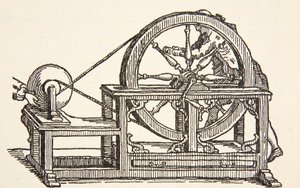 Abbe Nollets elektrisitetsmaskin, 1746, kopi av Boris Mestchersky (d.1957) illustrasjon fra Histoire de la Nation Francaise, Sciences, Volumes I & II, av Gabriel Hanotaux (1853-1944), 1924 av French School