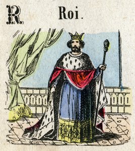 Abecedary. Bokstav R som konge. Lite encyklopedisk alfabet, populær serie. Epinal avbildning, slutten av 1800-tallet av French School