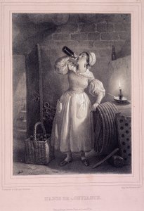 Misbruk av tillit (innlandsdrikking av vin i kjelleren) - litografi av French School