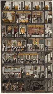 Overnatting i Paris - Tverrsnitt av et parisisk hus 1885 - Tverrsnitt av et hus i Paris i 1885. i “” La Nature. Gjennomgang av vitenskaper og deres anvendelser til kunst og industri." av French School