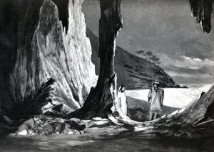 Akt II, Scene 3 av Pelleas et Melisande av Debussy, fra et fotografi av den første produksjonen i april 1902 av operaen på Opera-Comique i Paris, illustrasjon i Theatre magazine, juni, 1902 (l av French School