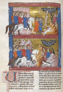 Legge til. 15268, f.75v Ødipus, funnet av Polybus, konge av Korint, illustrasjon fra 