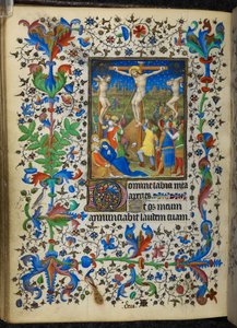 Legg til 16997 f.153v Crucifixion, fra Chevalier Hours, ca. 1420 (vellum) av French School