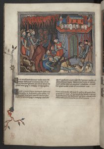 Legg til 17333, f.42v, Miniatyr av himmelens hærer som kjemper mot dragen (Åpenbaring XIX:19-20), fra Apocalypse (