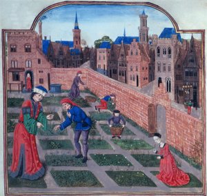 Legg til 19720 fol.165 En inngjerdet urtehage i en by, fra Livre des profits ruraux av Piero de Crescenzi fra Bologna (1230-1320/1) sent på 1400-tallet (vellum) av French School