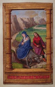 Legg til 35214 f.72v Flight into Egypt, fra a Book of Hours, Paris av French School