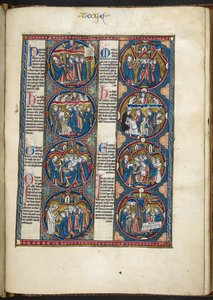 Legg til MS Harley 1527, f.105r, miniatyrer fra Bible moralisée (vellum) av French School