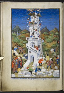 Legg til Ms 18850 f.17v Building of the Tower of Babel, fra Book of Hours (The Bedford Hours) c.1410-30 (blekk, farge og gull på vellum) av French School