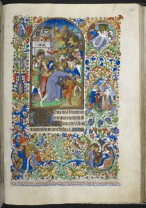 Legg til Ms 18850 f.235r, Hours of the Passion [Sext], Kristus som bærer korset, fra Book of Hours (The Bedford Hours) c.1410-30 (blekk, farge og gull på vellum) av French School