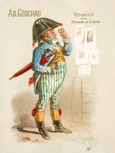Annonse for Ad Godchau herre- og barneklær (chromolitho) av French School