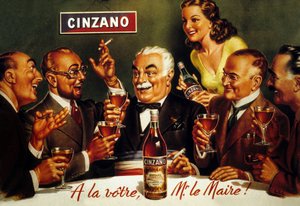 Annonse for Cinzano Blanc (farge litho) av French School