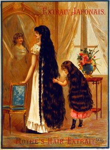 Annonse for Extrait Japonais, et frisørprodukt som fremmer hårvekst, 1895 av French School