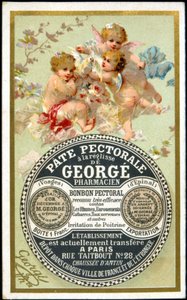 Reklamekort for brystpasta med lakris av Georgé Pharmacien. sd. 1800-tallet. av French School