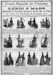 Reklame for åpningen av den generelle utstillingen og salg av sommersesongens nykommere (sommerkolleksjon) i varehusene Printemps i Paris. Gravering i "" L