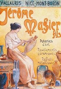 Reklamepostkort for åpning av Jmf Jerome Massier Fils-butikk i Mont-Baron, Frankrike, 1900-tallet av French School