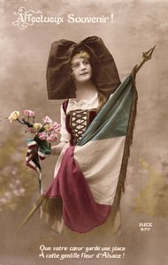 Zärtliche Erinnerung! Lass dein Herz einen Platz für diese süße Blume des Elsass bewahren!, Postkarte, 1914-18 von French School